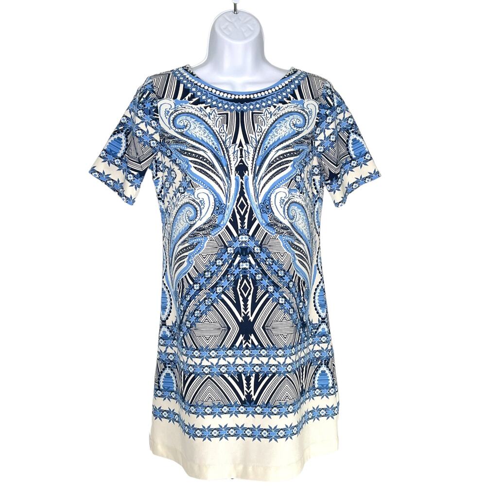 Abercrombie & Fitch Mini Shift Dress Geometric Print Blue White XS